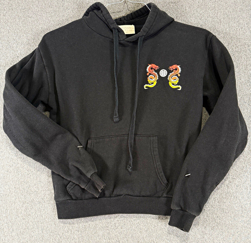 Urban Nation XS Fearless Dragon Black Graphic Pullover Hoodie Y2K Streetwear